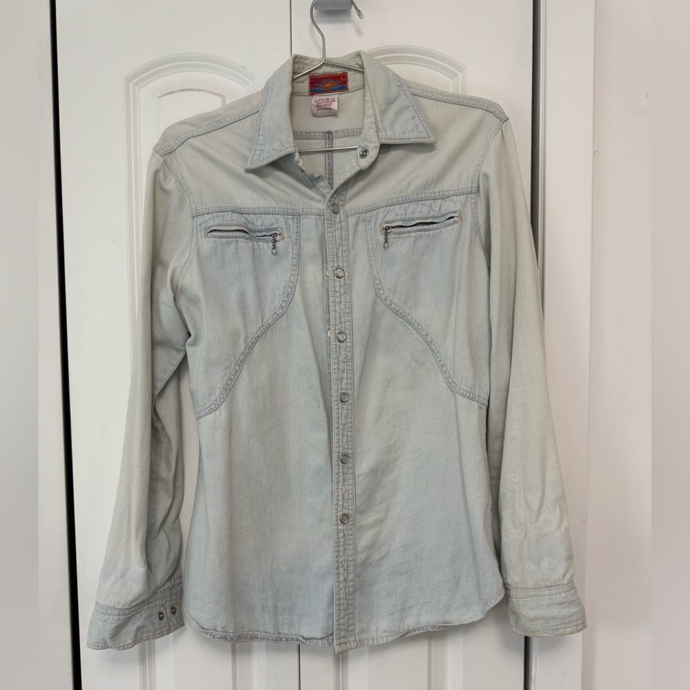 90s salvage snap shirt - Zipper pockets made in Hong Kong